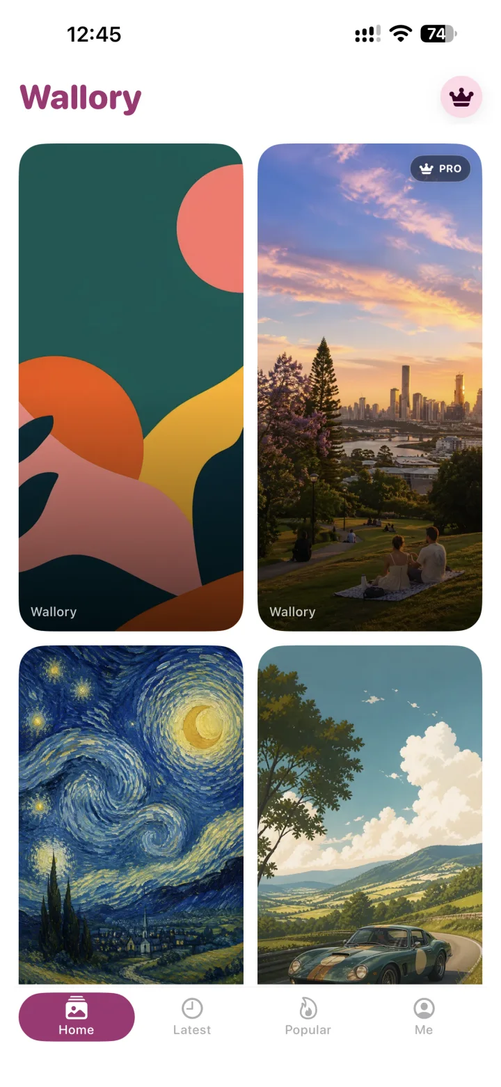 Wallory Home screen